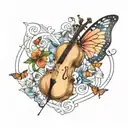 Gemini, cello, butterflies tattoo design idea