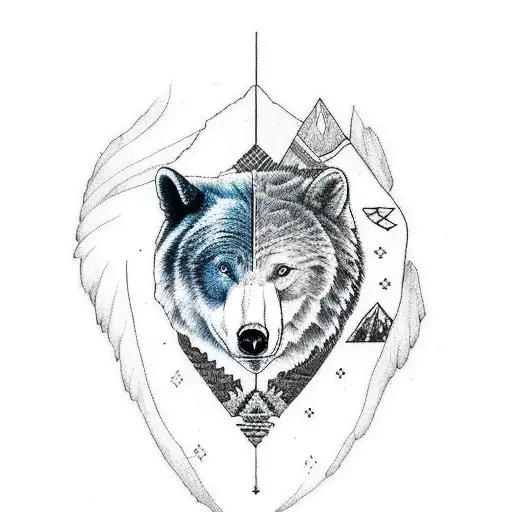 native american sleeve ideas with bears wolves and eagles tattoo design idea