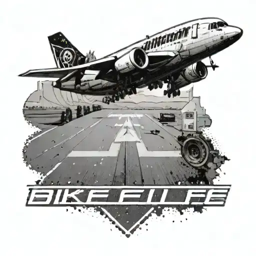 Airport runway with a bikelife logo in the foreground tattoo design idea