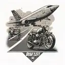Airport runway with a bikelife logo in the foreground tattoo design idea