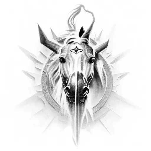 A realistic black and grey depiction of a Mustang engine tattoo design idea