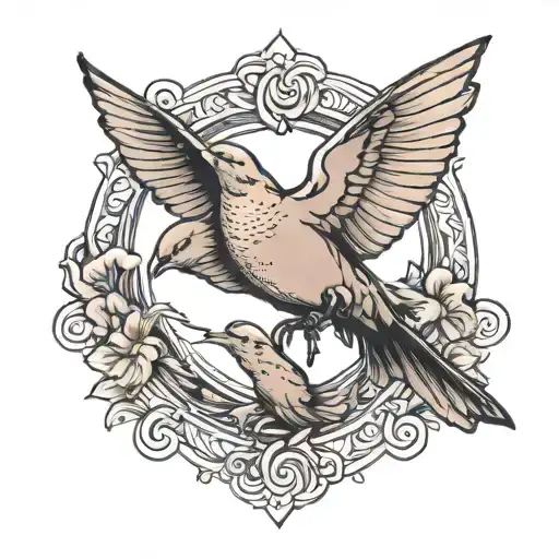 mourning dove and bat flying tattoo design idea