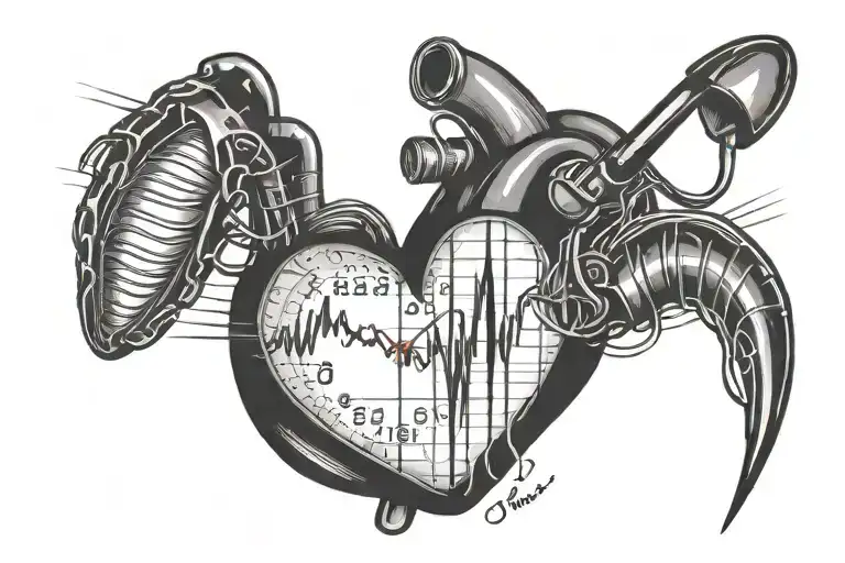 heartbeat monitor line transitioning into letters GTS  tattoo design idea