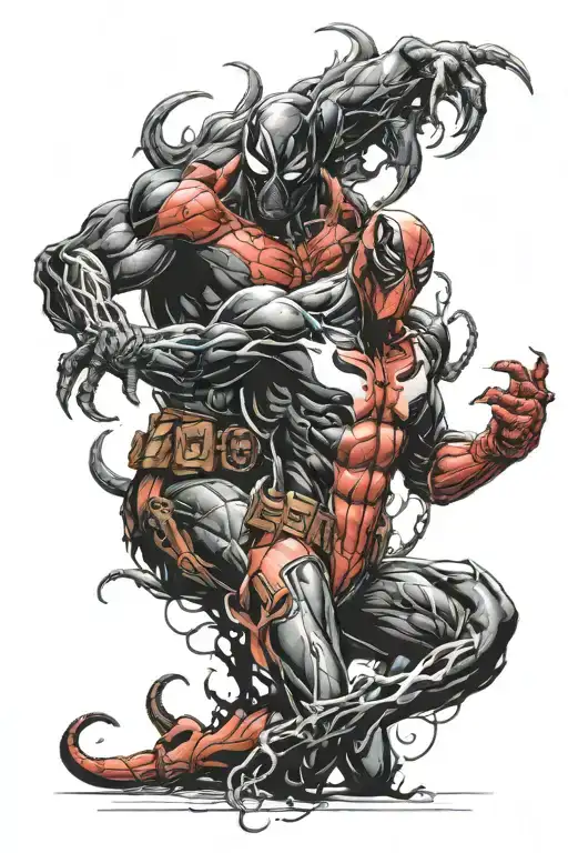 venom and deadpool full color tattoo design idea