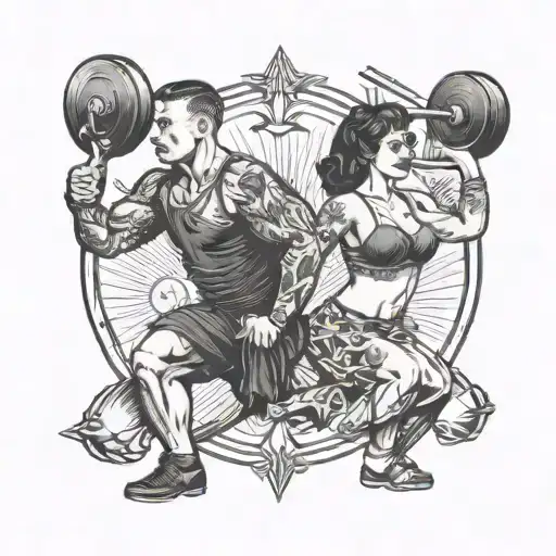 weightlifter couple posing tattoo design idea