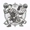 weightlifter couple posing tattoo design idea