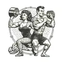 weightlifter couple posing tattoo design idea