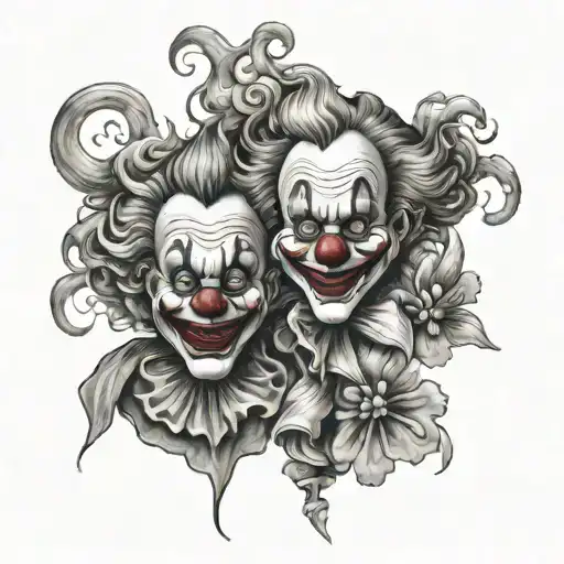 clowns and smoke forming tattoo design idea
