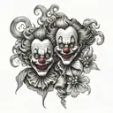 clowns and smoke forming tattoo design idea