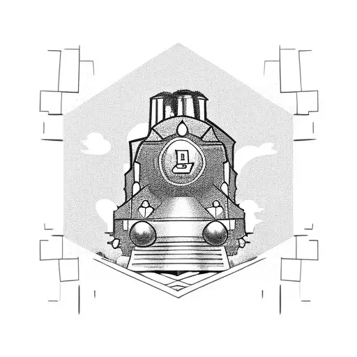 A locomotive bursting through a brick wall tattoo design idea