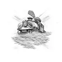 A locomotive bursting through a brick wall tattoo design idea