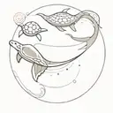 create a minimalist tattoo with a manta ray and a turtle swimming around in circles tattoo design idea