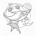 create a minimalist tattoo with a manta ray and a turtle swimming around in circles tattoo design idea