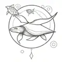 create a minimalist tattoo with a manta ray and a turtle swimming around in circles tattoo design idea
