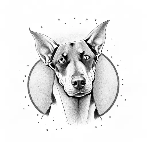 Doberman dog in a celestial theme tattoo design idea