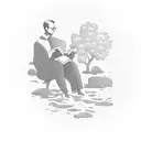 A peaceful beach landscape with a silhouette of a lawyer reading a book under a tree tattoo design idea