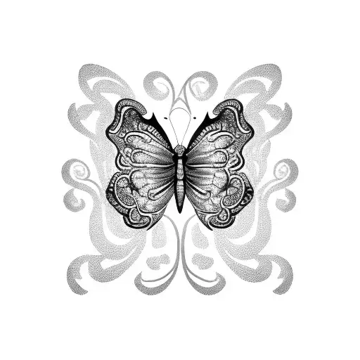 butterfly with vines and flowers sternum tattoo design idea