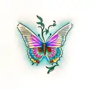 butterfly's with vines tattoo design idea