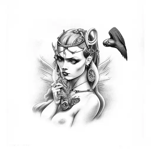 gothic realism pinup of Eve and Pandora tattoo design idea
