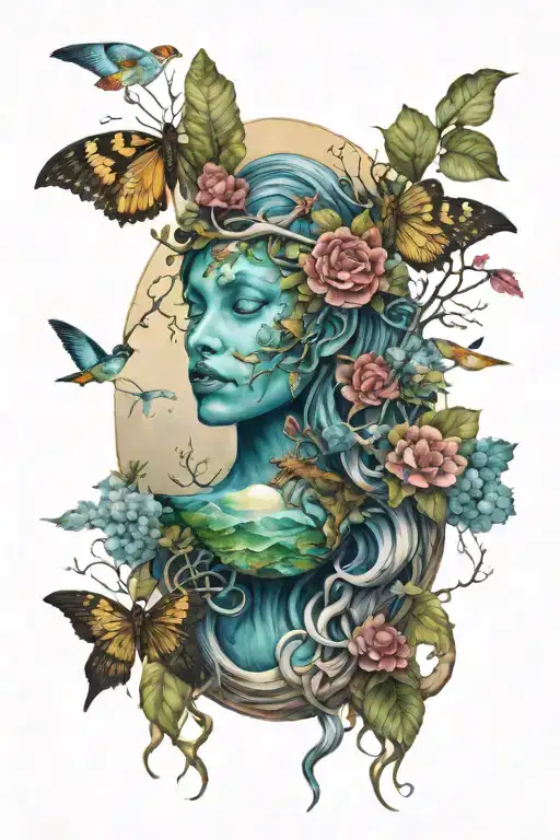 Mother earth art decco tattoo design idea