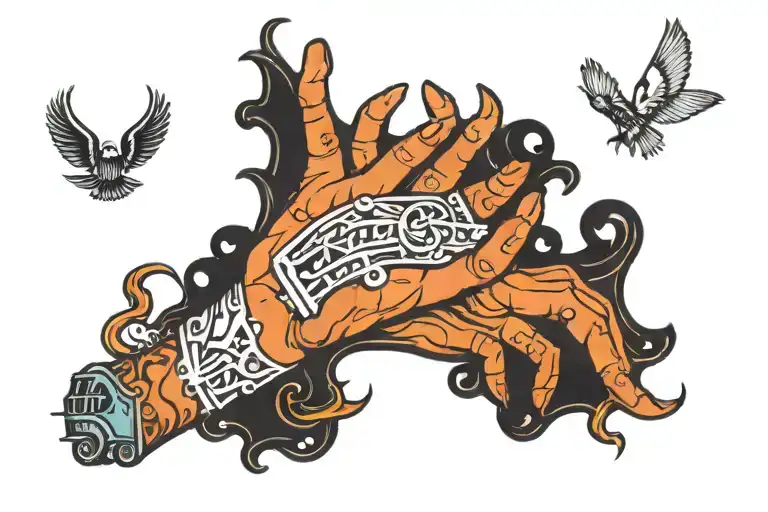 "Gotta Go Hands Up OnA Coster" , over an image of a roller coaster tattoo design idea