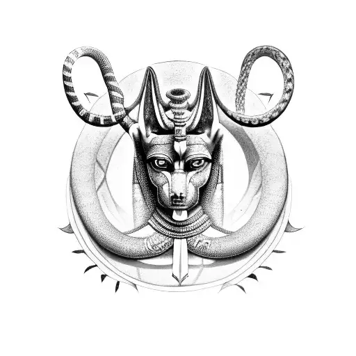 Anubis with snakes and lotus tattoo design idea