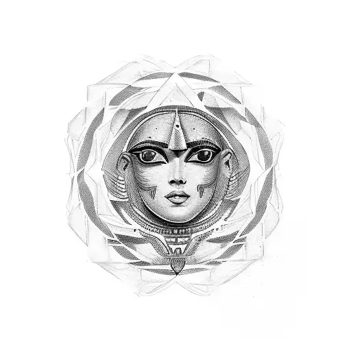 a mysterious tattoo that contains egyptian pharova and third eye for full arm tattoo design idea