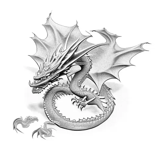 Dragon guarding treasure tattoo design idea