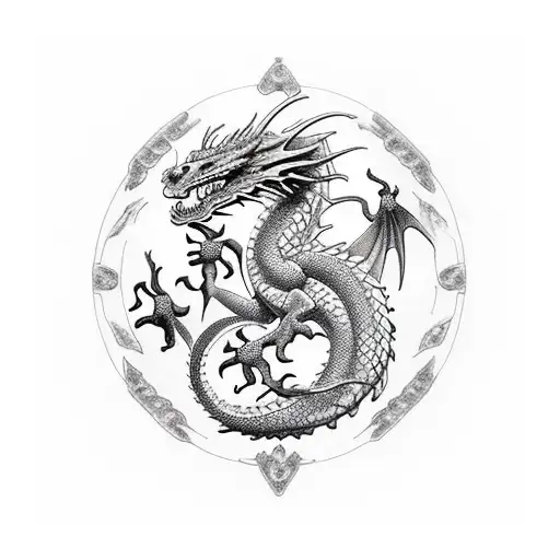 Dragon guarding treasure tattoo design idea