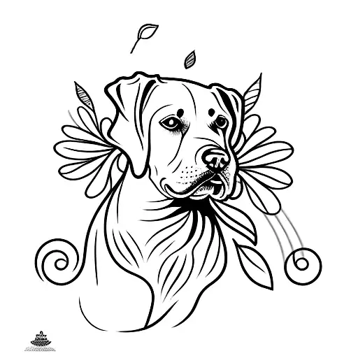 A minimalist tattoo of a Labrador silhouette filled with vibrant botanical elements tattoo design idea