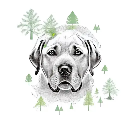 labrador dog with trees  tattoo design idea