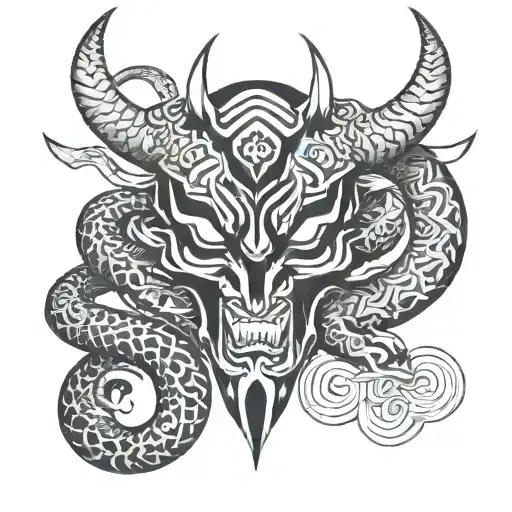 Oni and Snake wrapped tattoo design idea