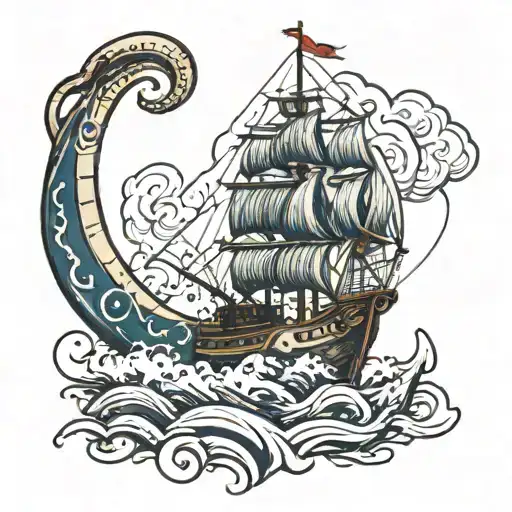 A ship with an anchor and a rope tattoo design idea