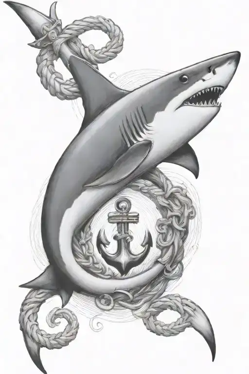 Shark with an anchor intertwined tattoo design idea