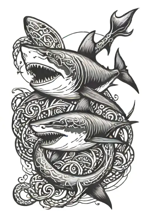 Shark with an anchor intertwined tattoo design idea