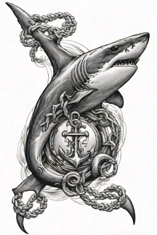 Shark with an anchor intertwined tattoo design idea