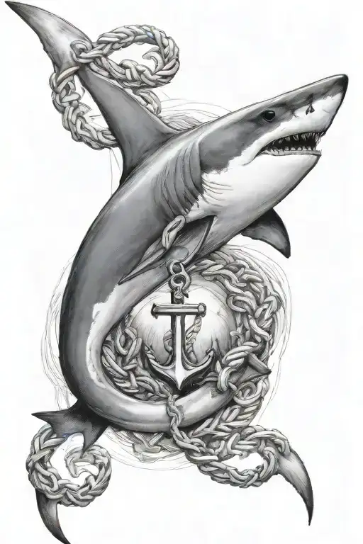 Shark with an anchor intertwined tattoo design idea