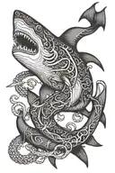 Shark with an anchor intertwined tattoo design idea