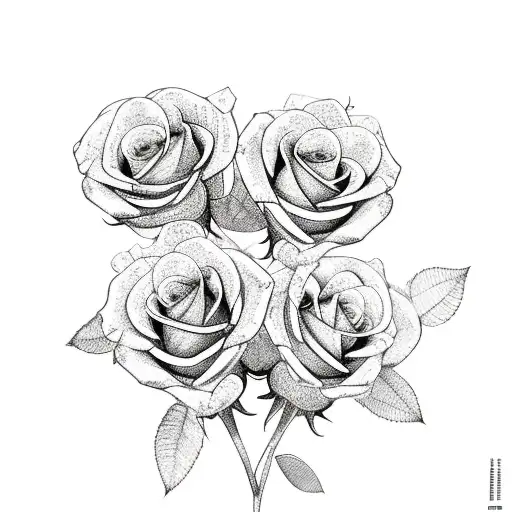 A bouquet of roses with car parts as the stems and leaves tattoo design idea