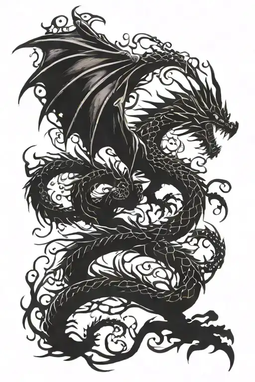 shadow of a dragon flying tattoo design idea