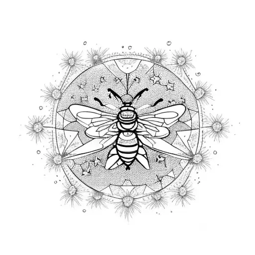 tree, flowers, stars, clouds, a bee, dopamine and seretonin chemical structures tattoo design idea