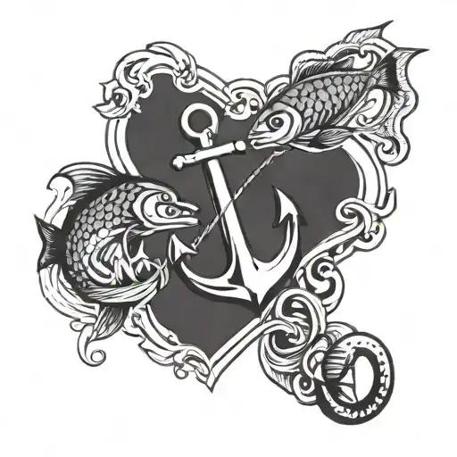 anchor and redfish tail tattoo design idea
