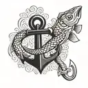 anchor and redfish tail tattoo design idea