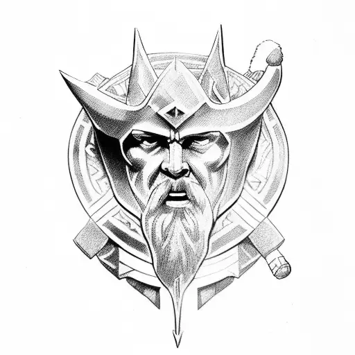 thor, zeus, jesus, homem forte com espada na mão tattoo design idea