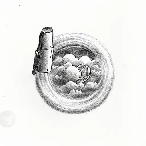 9mm pistol with clouds, lipstick, smoke and moon flowers  tattoo design idea