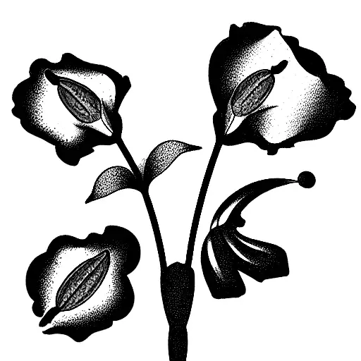 bouquet of carnation, violet, lily of the valley, poppy, aster and crysanthemum tattoo design idea