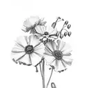 bouquet of carnation, violet, lily of the valley, poppy, aster and crysanthemum tattoo design idea