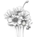 bouquet of carnation, violet, lily of the valley, poppy, aster and crysanthemum tattoo design idea