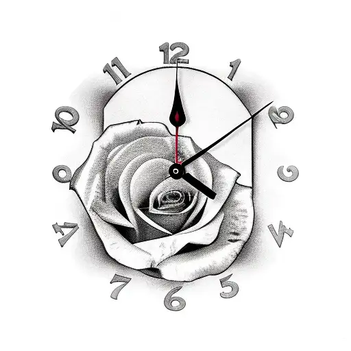 Lingering rose with a broken clock beneath it tattoo design idea