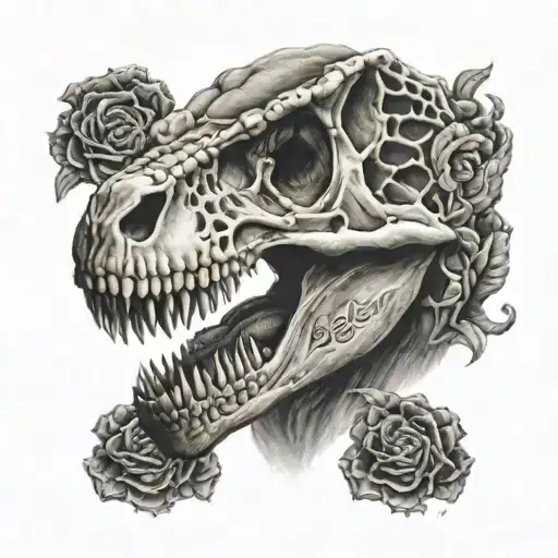 Mexican sleeve t rex skull tattoo design idea